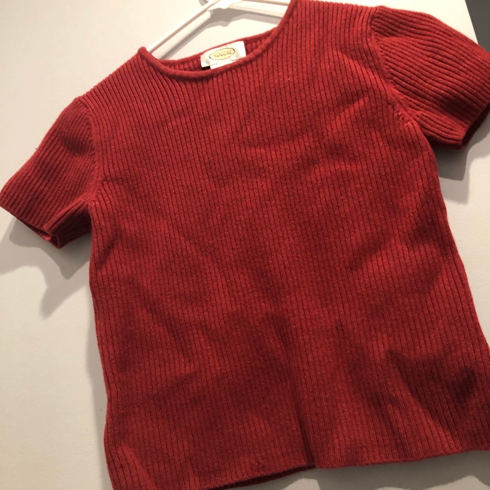 100% wool warm red short sleeve sweater